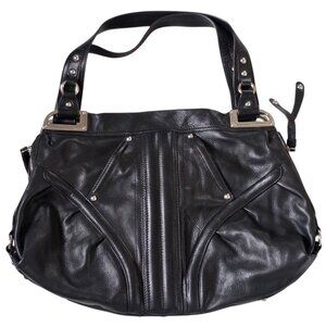 B. Makowsky Women's Genuine Leather Black Hobo Shoulder Bag